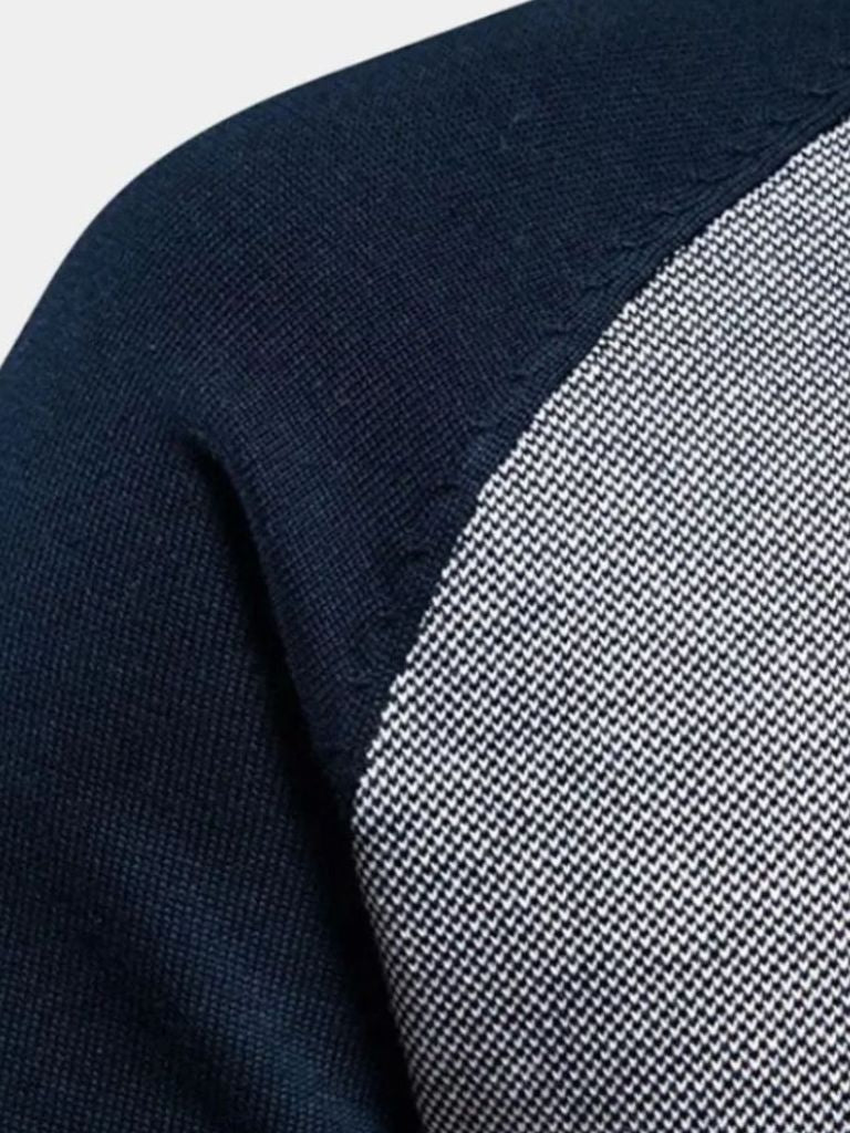 Zipper Block Standing Collar Cardigan Sweater